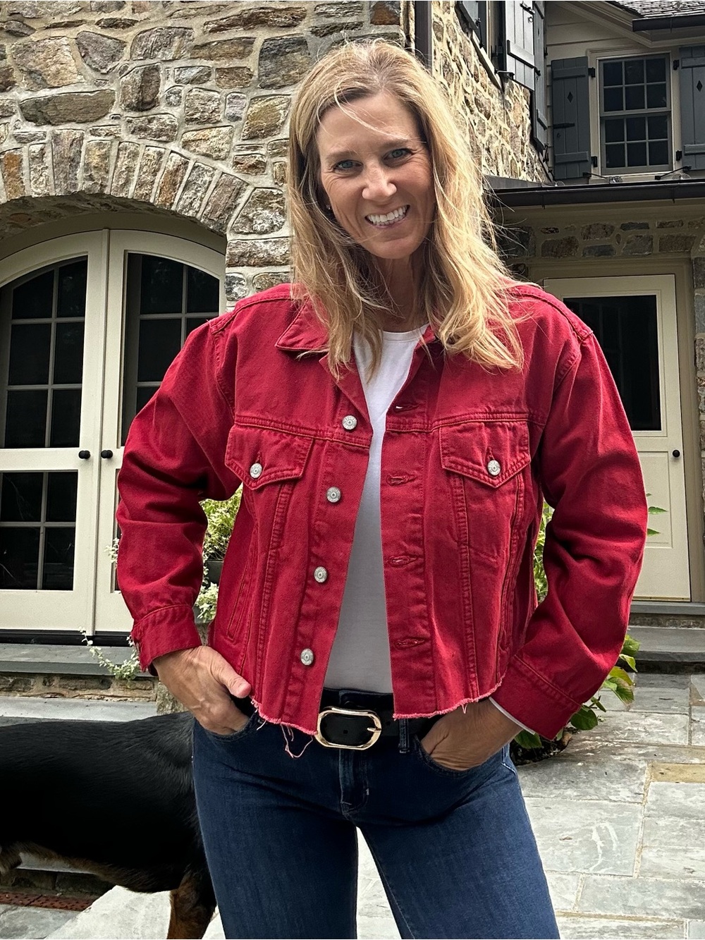 Boyish Red Cropped Harvey Denim Jacket